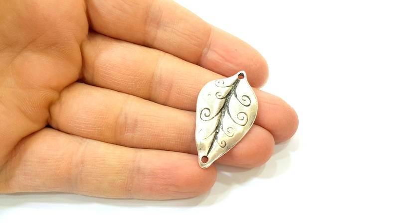 2 Silver Leaf Charms Antique Silver Plated Leaf Connector (38x21mm)  G7561