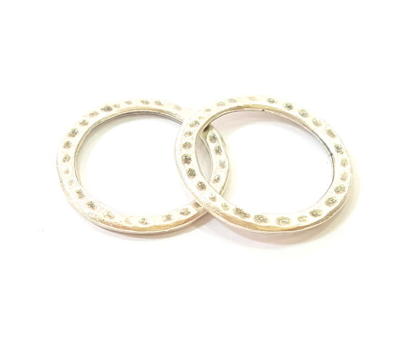 10 Silver Circle Connector Antique Silver Plated Hammered Round Connector (20mm) G9447