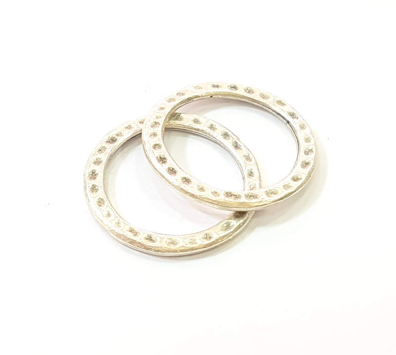 10 Silver Circle Connector Antique Silver Plated Hammered Round Connector (20mm) G9447