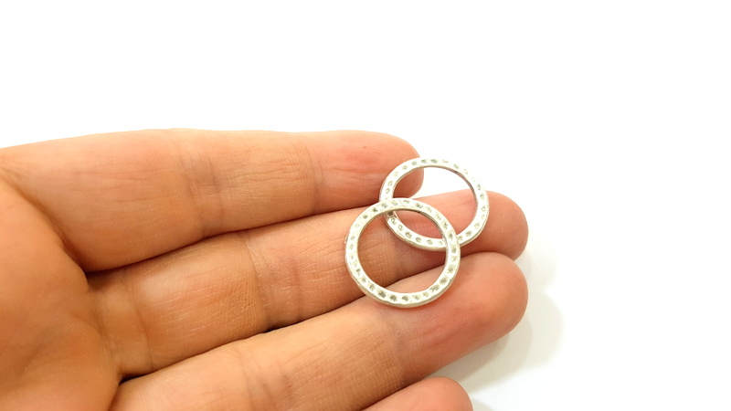 10 Silver Circle Connector Antique Silver Plated Hammered Round Connector (20mm) G9447