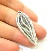 2 Silver Leaf Charms Antique Silver Plated Leaf Pendants (47x18mm)  G7564