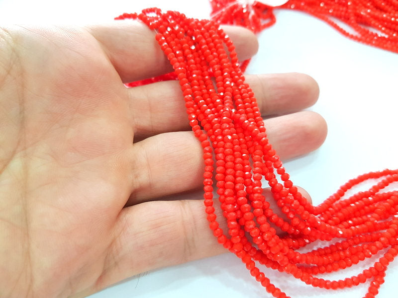 Red Rondelle Faceted Glass Beads 2,5x2 mm 1 Strand approx 40 cm ( approx 15 inch-  approx 190 Pcs) G8111