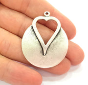 Silver Heart Pendant Antique Silver Plated Pendants (42x35mm)  G8114