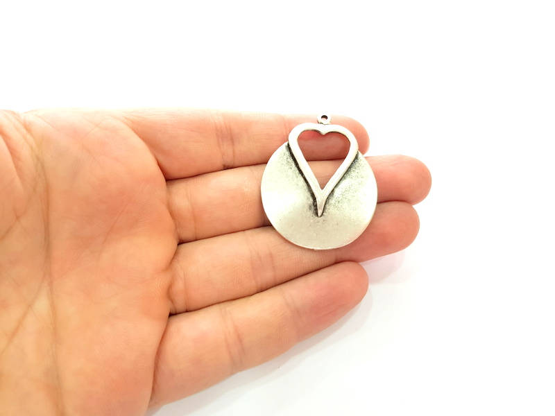 2 Silver Heart Pendant Antique Silver Plated Pendants (42x35mm)  G8114