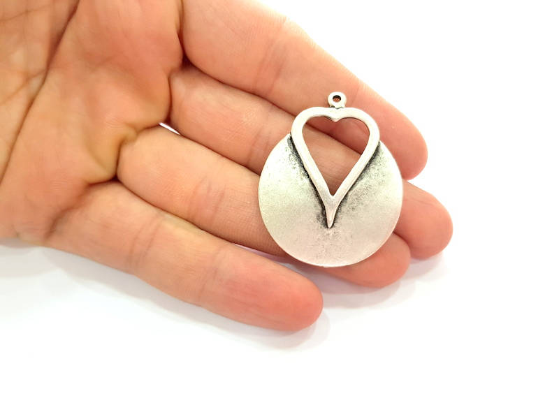 Silver Heart Pendant Antique Silver Plated Pendants (42x35mm)  G8114