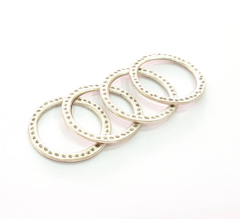 4 Silver Circle Connector Antique Silver Plated Circle (28mm) G8115