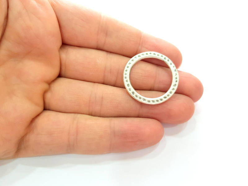 4 Silver Circle Connector Antique Silver Plated Circle (28mm) G8115