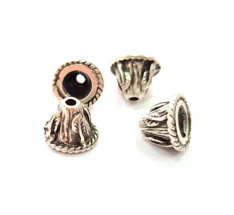 4 Antique Silver Plated Metal Cones Findings (11x8 mm) G8119