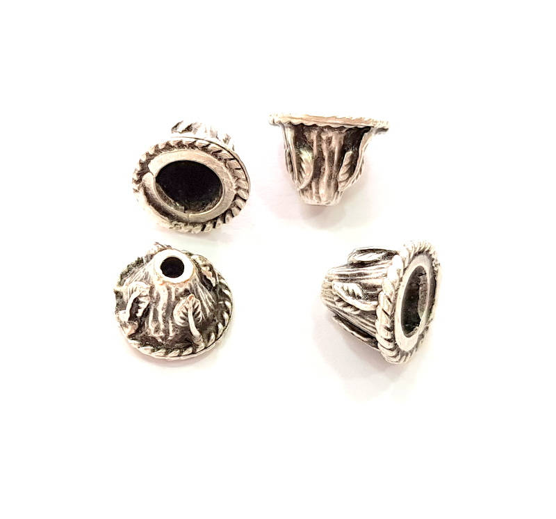 4 Antique Silver Plated Metal Cones Findings (11x8 mm) G8119