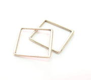 4 Silver Square Connector Pendant Antique Silver Plated Geometric Pendants (32mm) G8124