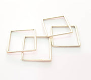 4 Silver Square Connector Pendant Antique Silver Plated Geometric Pendants (32mm) G8124