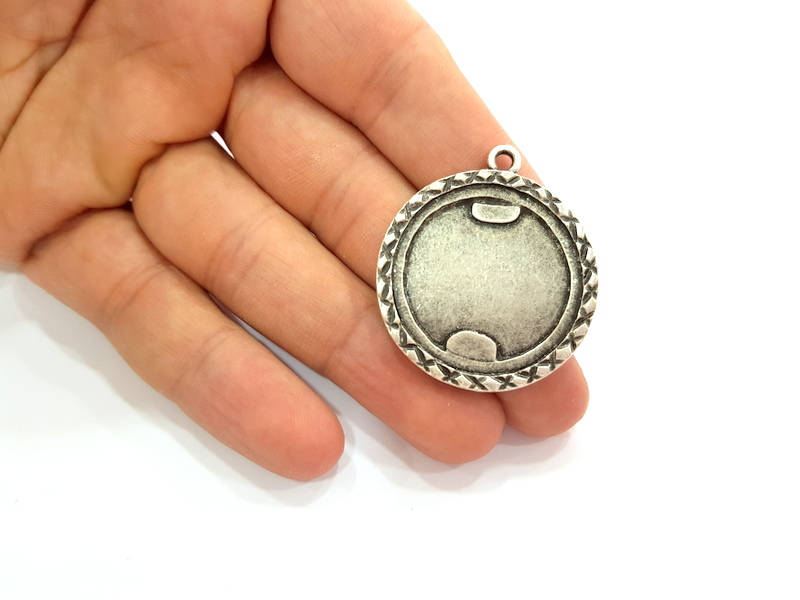 Silver Pendant Blank Bezel Base Setting Necklace Blank Mountings Antique Silver Plated  (35mm) G8126
