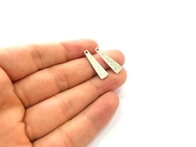 50 Silver Hammered Charms Antique Silver Plated Charms (23x6mm) G8127