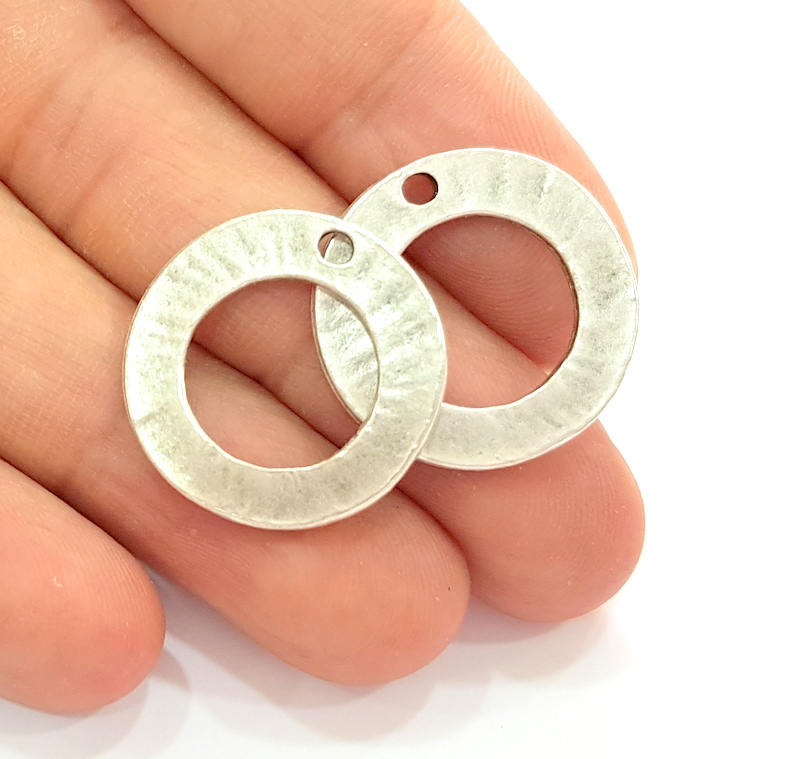 5 Silver Circle Pendant Charms Antique Silver Plated Charms (23mm) G13721