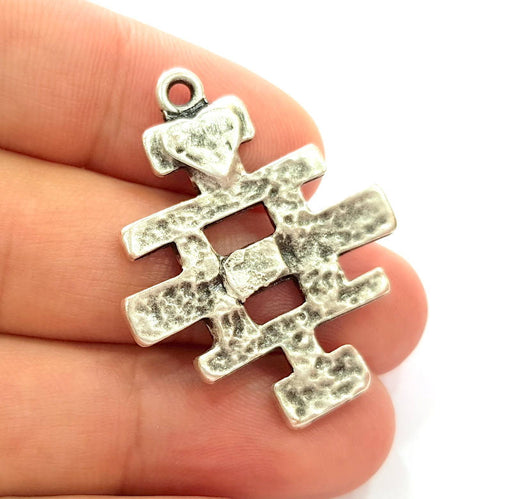 2 Silver Charms Antique Silver Plated Charms (39x32mm)  G8223