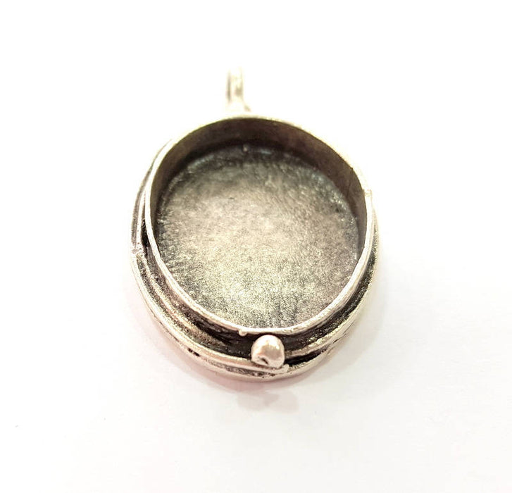 Silver Pendant Blank Bezel Base Setting Necklace Blank Mountings Antique Silver Plated Brass (25x18 mm blank) G12641