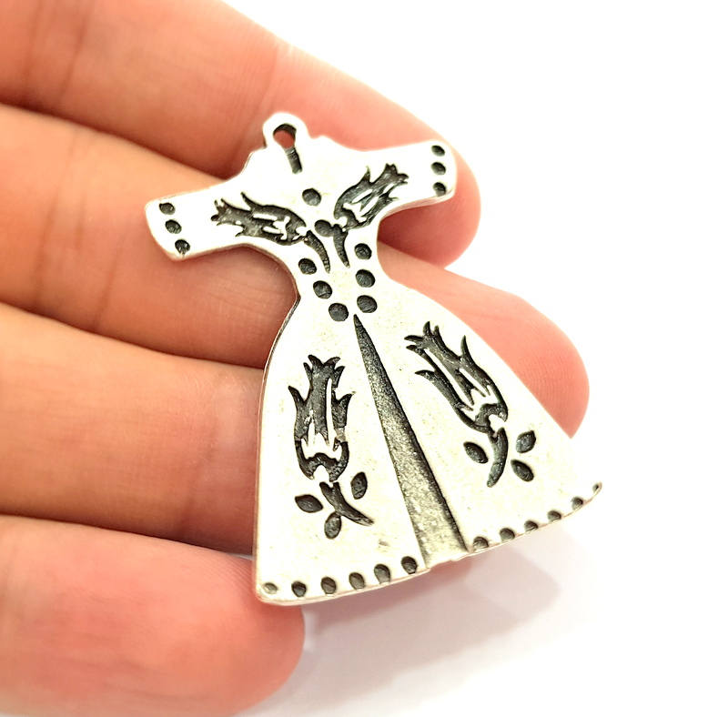 2 Silver Pendant Antique Silver Plated Pendants (46x32mm)  G8140
