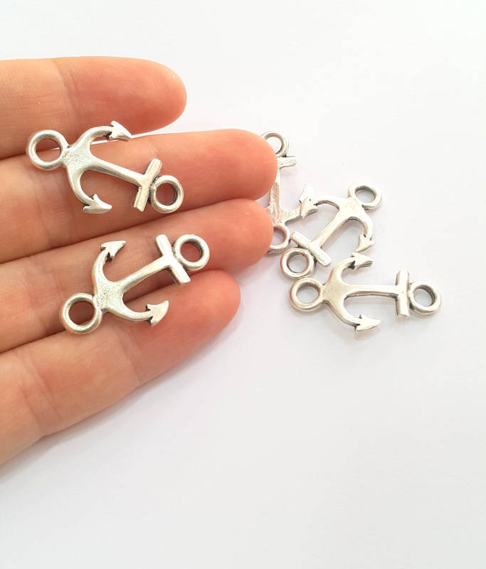 Silver Anchor Connector Pendant Antique Silver Plated Connector (32x19mm) G8418