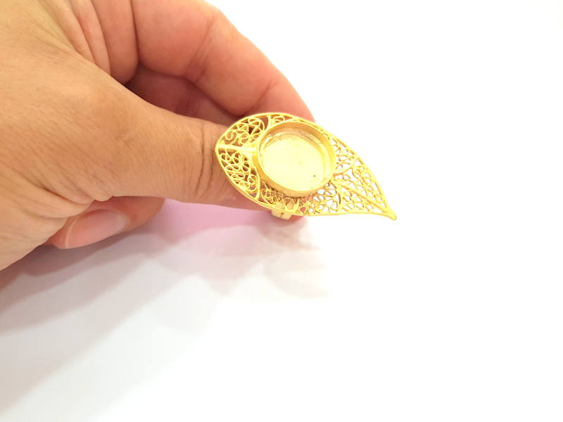 Gold Ring Blank Ring Settings Ring Bezel Base Cabochon Mountings Adjustable  (20mm blank ) Gold Plated Brass G8150