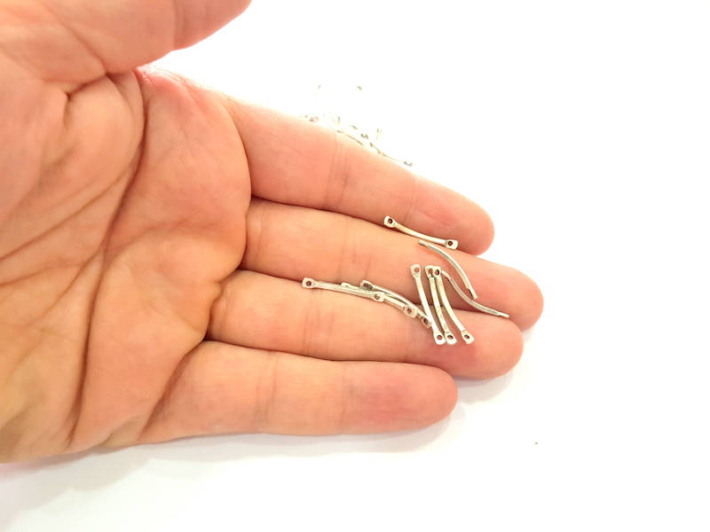 20 Silver Connector Antique Silver Bar Findings (20x1.3 mm) Antique Silver Plated Brass G8155