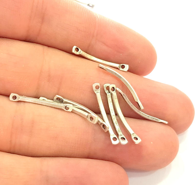 20 Silver Connector Antique Silver Bar Findings (20x1.3 mm) Antique Silver Plated Brass G8155