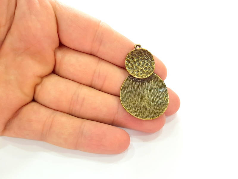 Antique Bronze Hammered Pendant (50x34mm) G8174