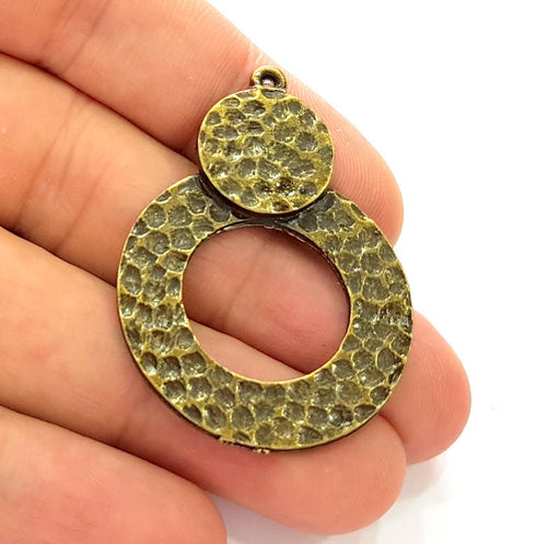 2 Antique Bronze Hammered Charms (46x32mm) G8175
