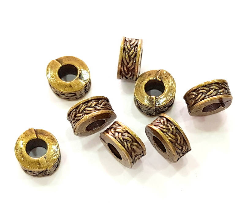 10 Antique Bronze Rondelle Beads Findings , Antique Bronze Plated Metal G8178