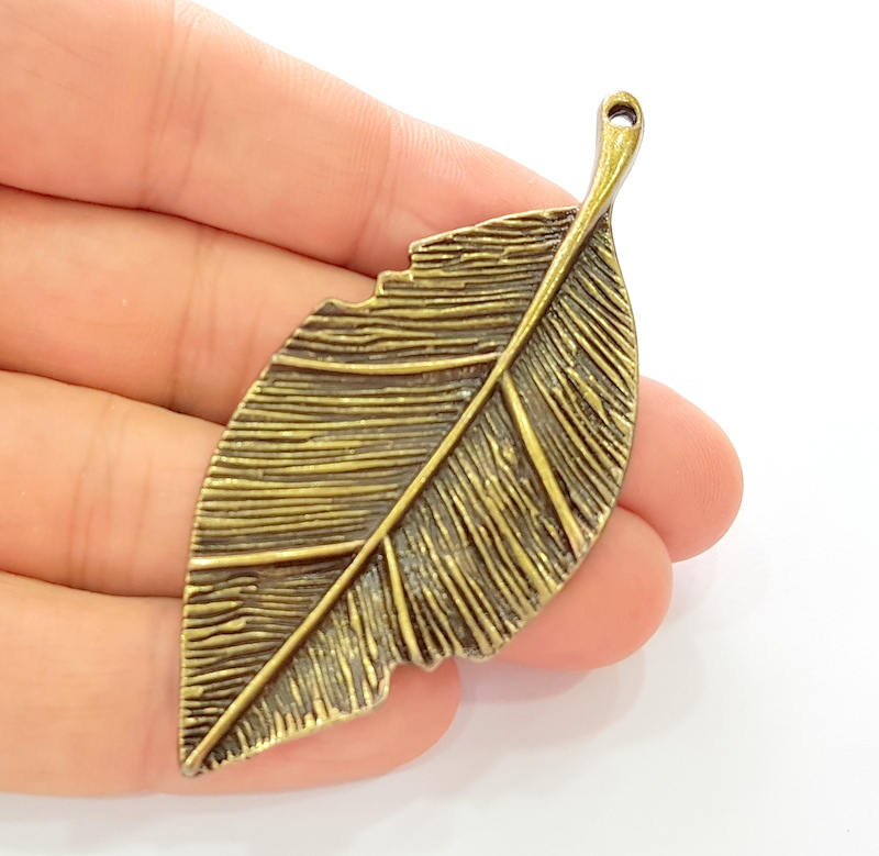 Antique Bronze Leaf Pendant (78x33mm) G8183