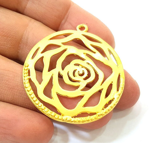 Gold Flower Pendant Gold Plated Pendant (41mm)  G7570