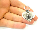 Silver Heart Connector Pendant Antique Silver Plated Pendants (50x33mm) G12146