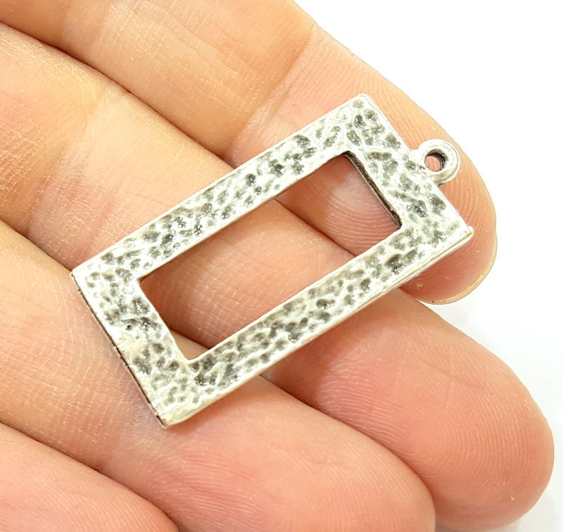 Silver Hammered Rectangle Charms Antique Silver Plated Rectangle Charms (37x17mm)  G7575
