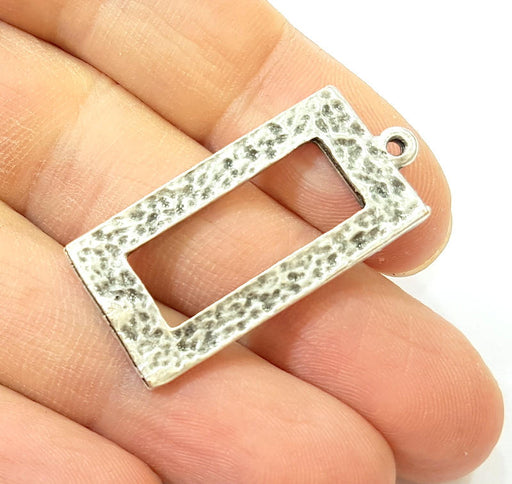 Silver Hammered Rectangle Charms Antique Silver Plated Rectangle Charms (37x17mm)  G7575