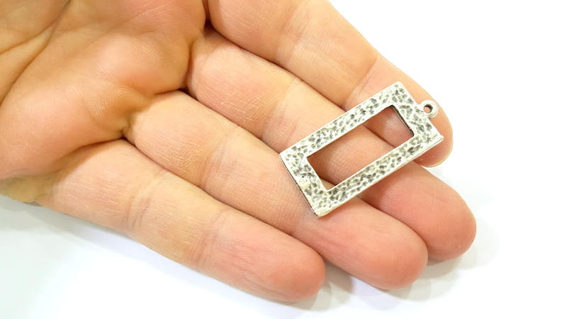 Silver Hammered Rectangle Charms Antique Silver Plated Rectangle Charms (37x17mm)  G7575