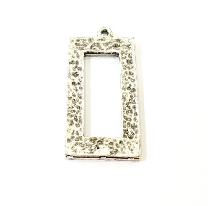 Silver Hammered Rectangle Charms Antique Silver Plated Rectangle Charms (37x17mm)  G7575