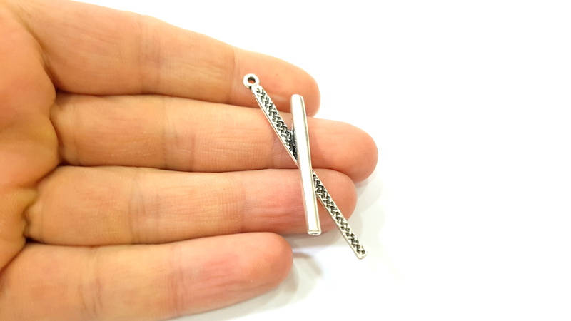 4 Silver Charms Antique Silver Plated Charm (50x3mm) G7577