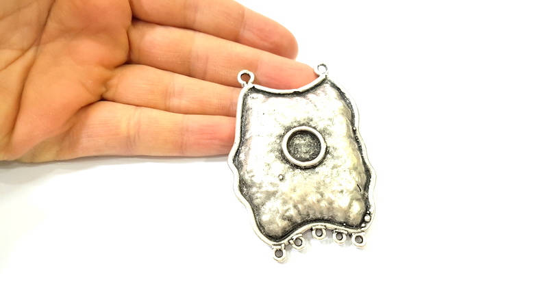 Silver Pendant Antique Silver Plated Pendant Blank (77x50mm) G7583