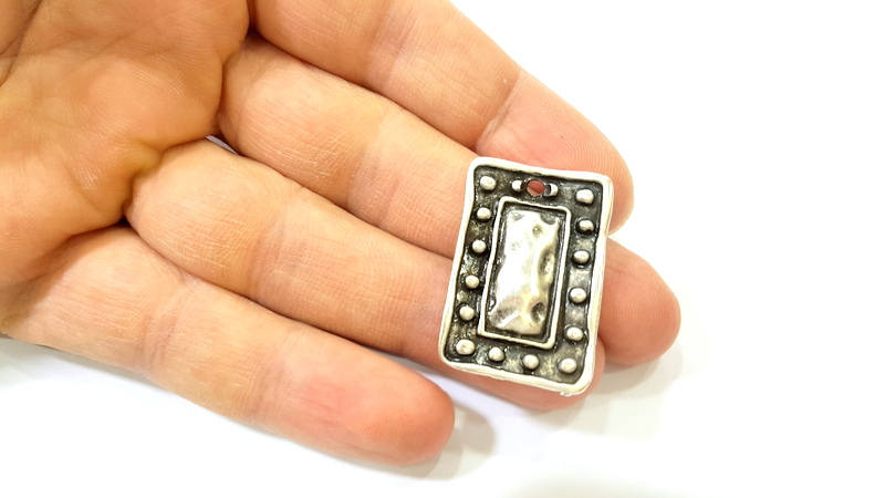 Silver Tribal Pendant Charms Antique Silver Plated Rectangle Charms (32x21mm)  G7584