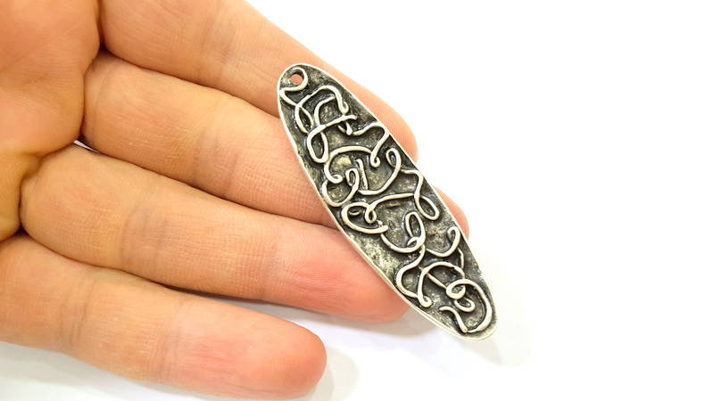 Silver Pendant Antique Silver Plated Pendants (63x20mm)  G7588