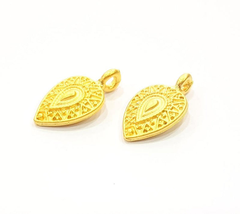 2 Gold Drop Charms Gold Plated Charms  (19x11mm)  G8210