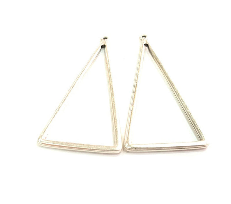 10 Antique Silver Plated Geometric Triangle Pendants (65x25mm) Antique Silver Plated Metal  G6094