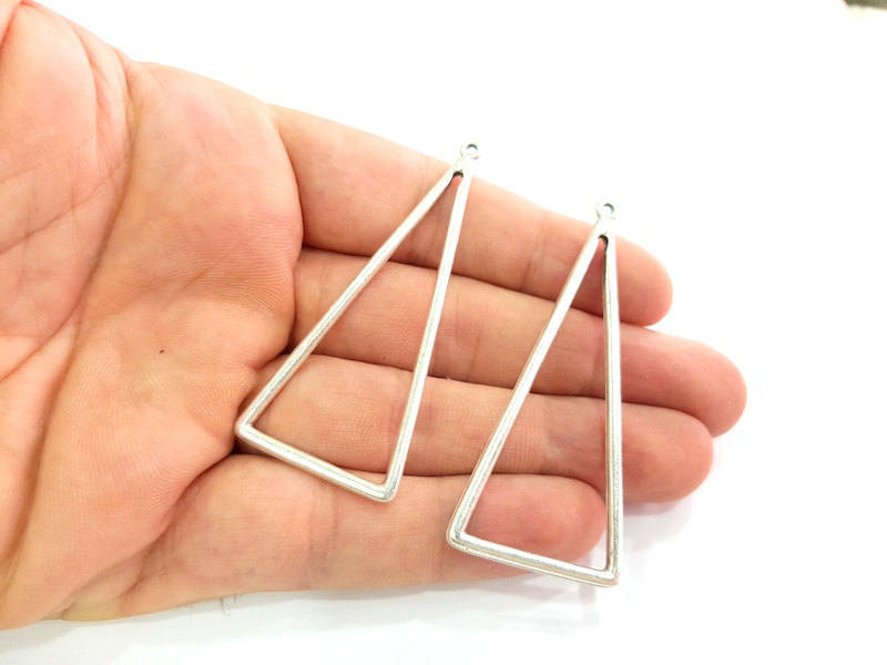 10 Antique Silver Plated Geometric Triangle Pendants (65x25mm) Antique Silver Plated Metal  G6094