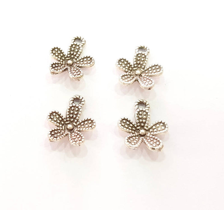 10 Silver Flower Charms Antique Silver Plated Charms (14x11mm) G8226
