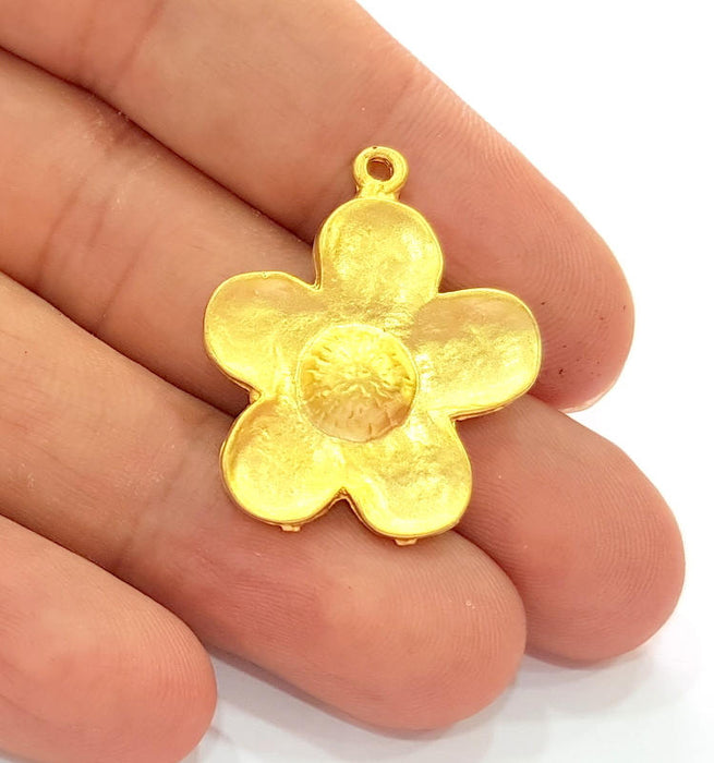 2 Flower Charms Gold Plated Charms (31x25mm) G8253