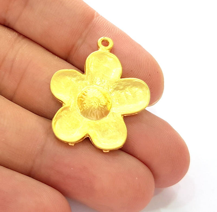 2 Flower Charms Gold Plated Charms (31x25mm) G8253