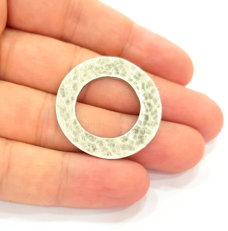 50 Silver Circle Pendant Charms Antique Silver Plated Charms (33mm) G8268