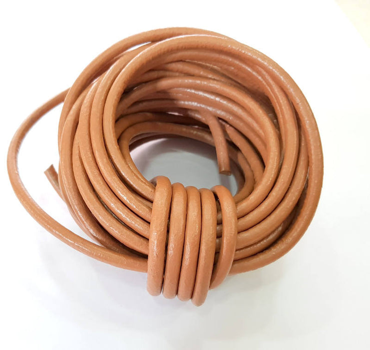 Leather Cord 1mt-3.3 ft (5mm) Milk Coffee Round Leather Lacing G7608