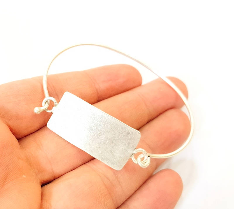 Bangle Blanks Bracelet Blanks Wire Bangle Blanks curved rectangle bar, Antique Silver Plated Brass G7610