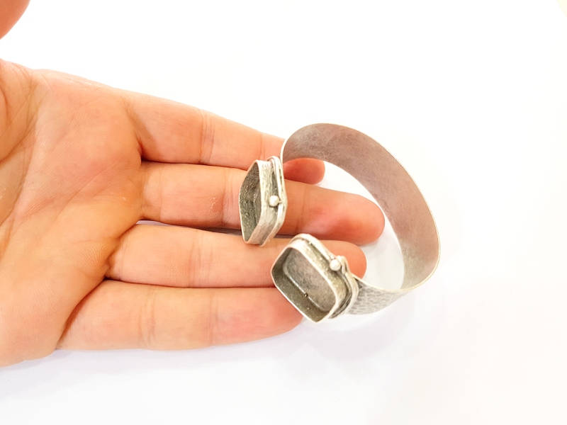 Bangle Blanks Bracelet Blanks Cuff Blanks Adjustable Antique Silver Plated Brass ( 2 Pcs 20mm Square Blanks ) G7613