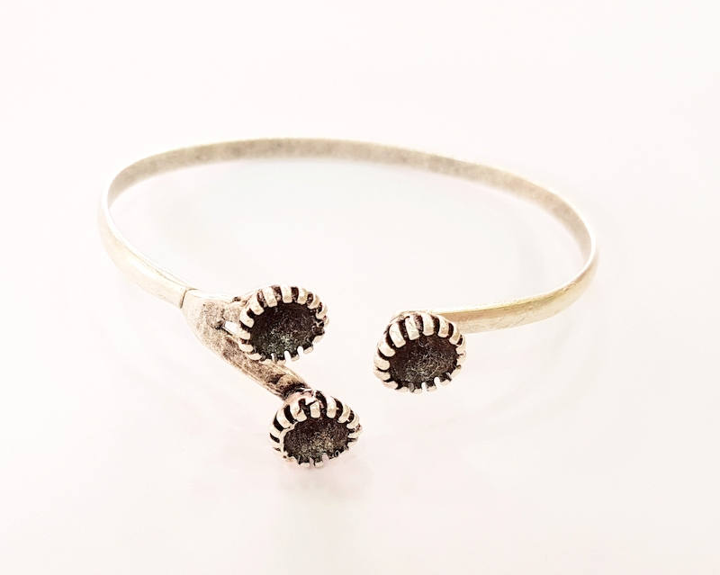 Bracelet Blanks Bangle Blanks Cuff Blanks Adjustable Bracelet Blank Antique Silver Plated Brass (3 Pcs 8mm Blanks ) G7620